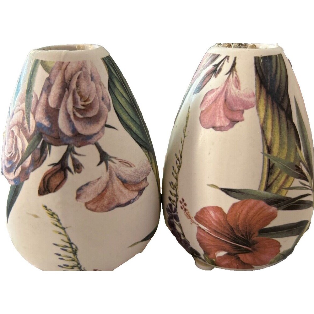 Vintage Floral Teardrop Vases White Hand Painted Studio Art Pottery 3.5" Tall